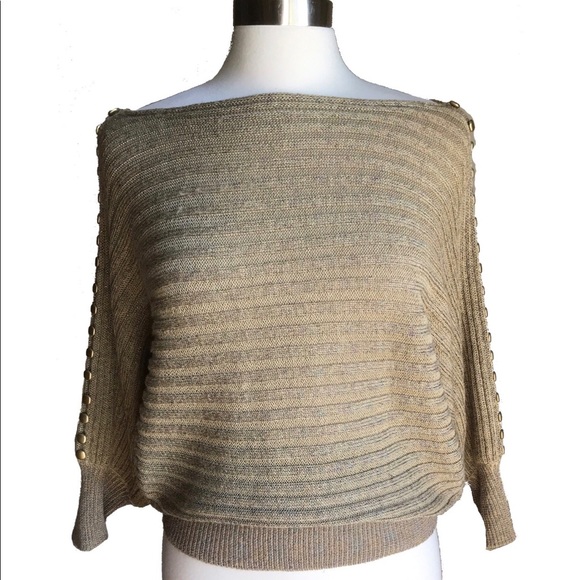 Pronto Tops - Dolman Sleeve Iridescent Ribbed Top Buttons Accent